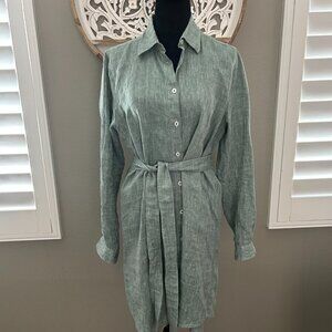 Kiwi Saint Tropes Shirt Dress Linen Button Down Long Sleeve SZM Green